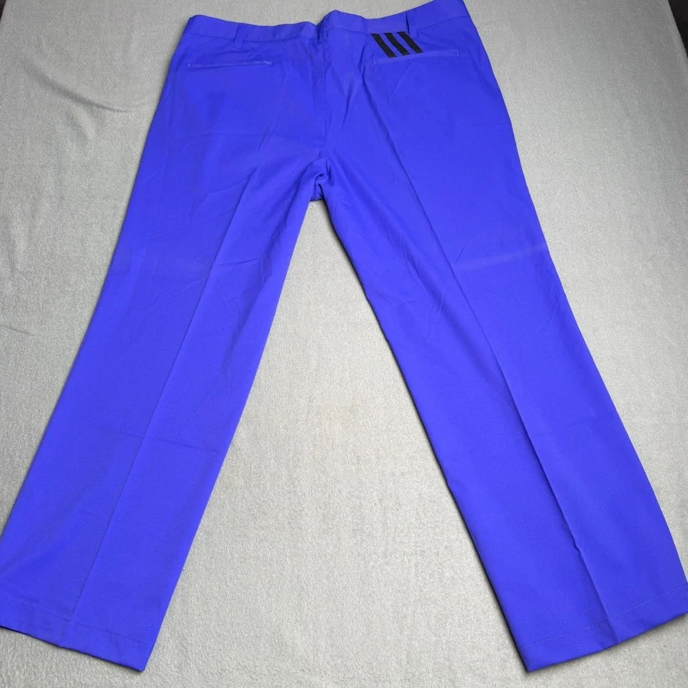 Adidas Golf Pants Mens 40x30 Royal Blue Flat Front Performance Trousers 3 Stripe